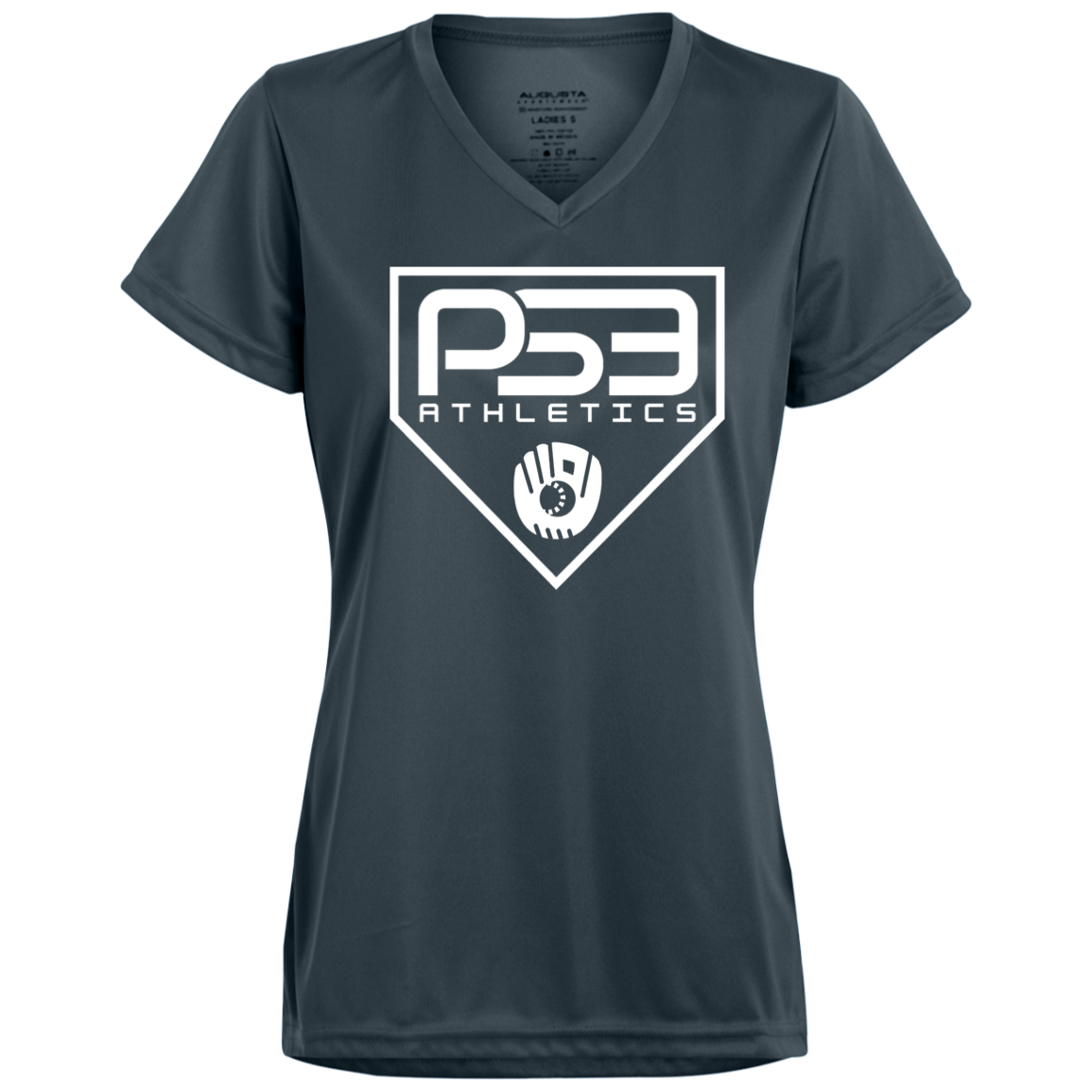 White Plate Logo Ladies’ Moisture-Wicking V-Neck Tee