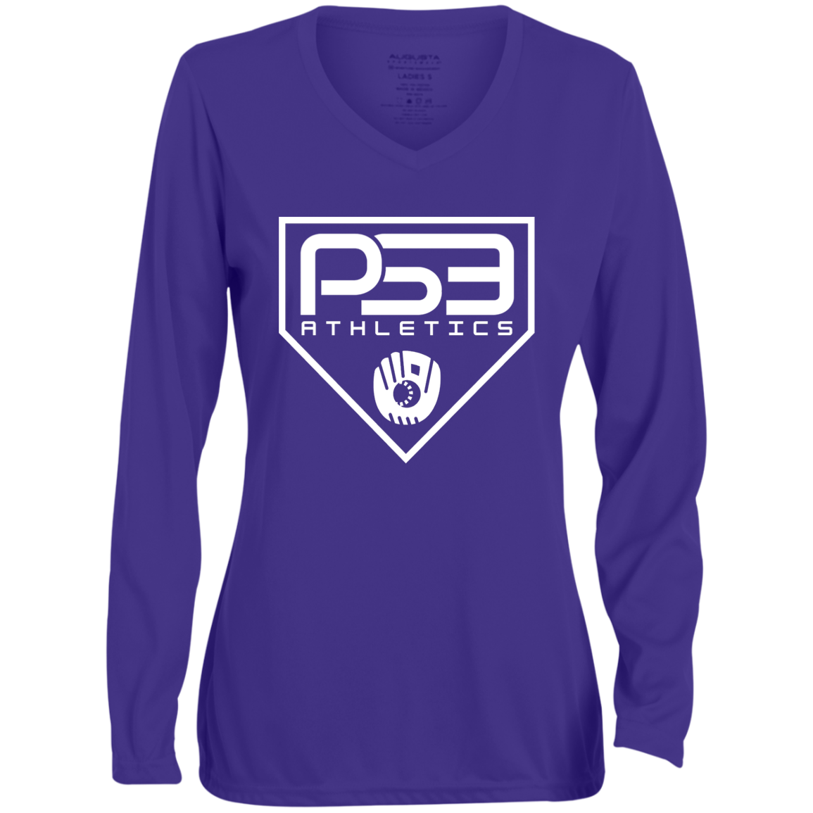 White Plate Logo Ladies' Moisture-Wicking Long Sleeve V-Neck Tee