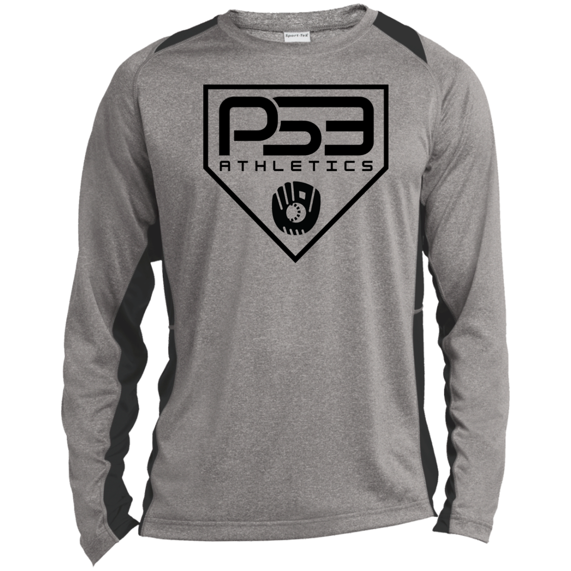 Black Plate Logo Long Sleeve Heather Colorblock Performance Tee