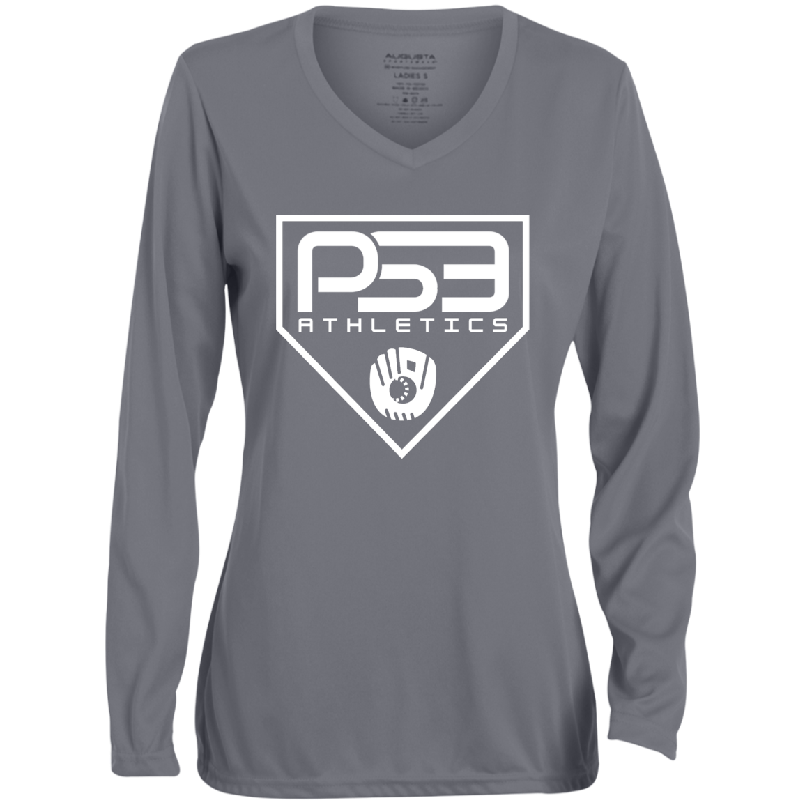 White Plate Logo Ladies' Moisture-Wicking Long Sleeve V-Neck Tee