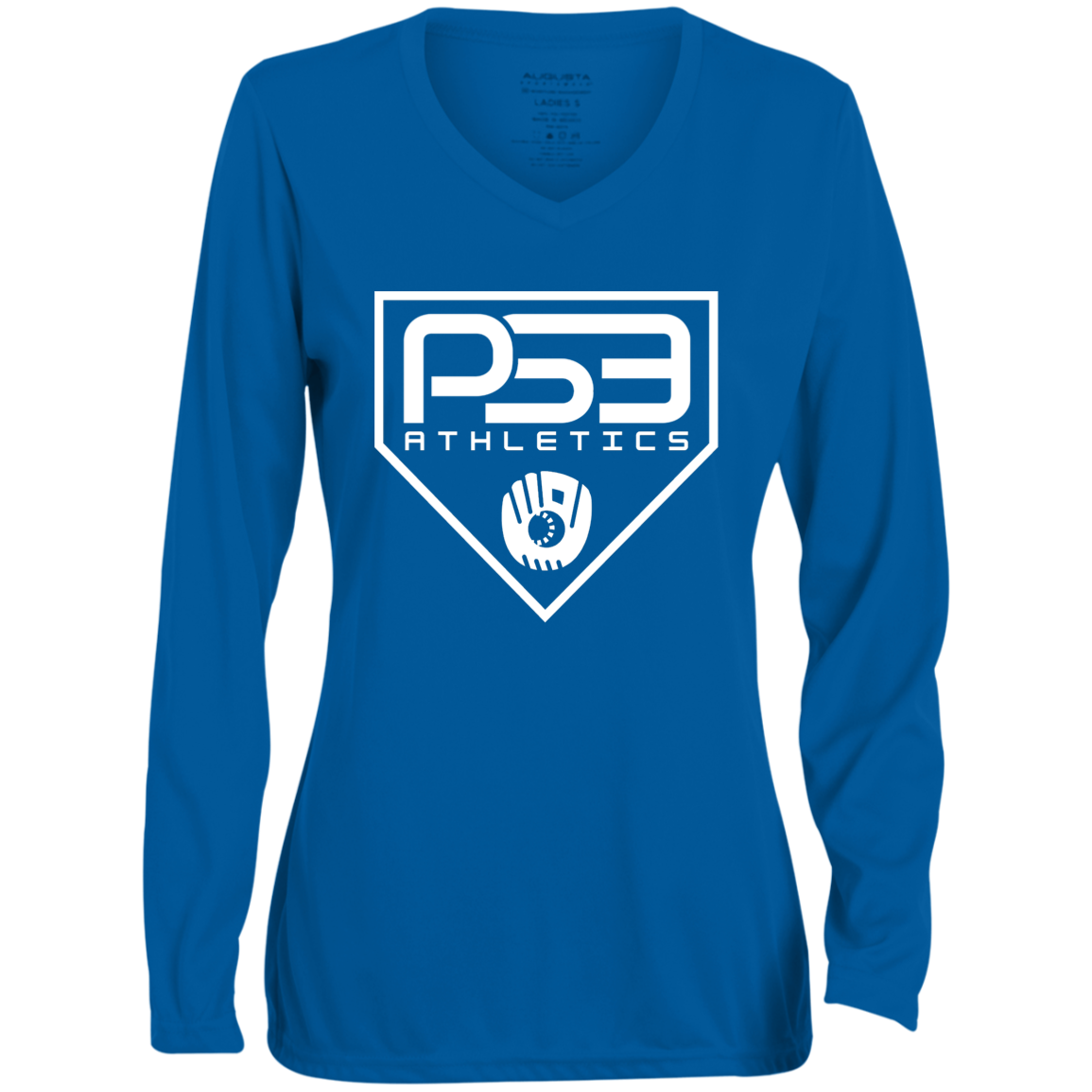 White Plate Logo Ladies' Moisture-Wicking Long Sleeve V-Neck Tee