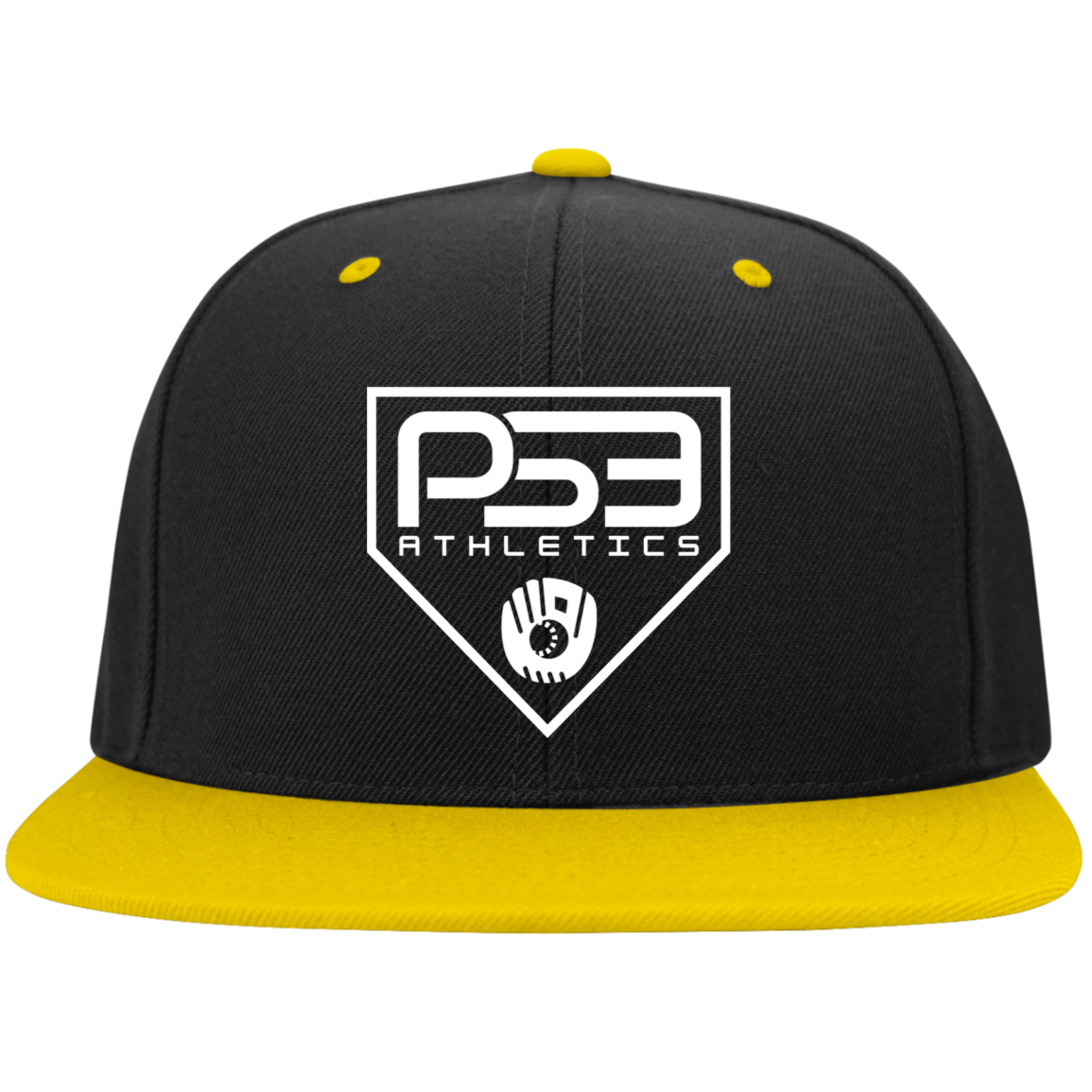 White Plate Logo Embroidered Flat Bill High-Profile Snapback Hat