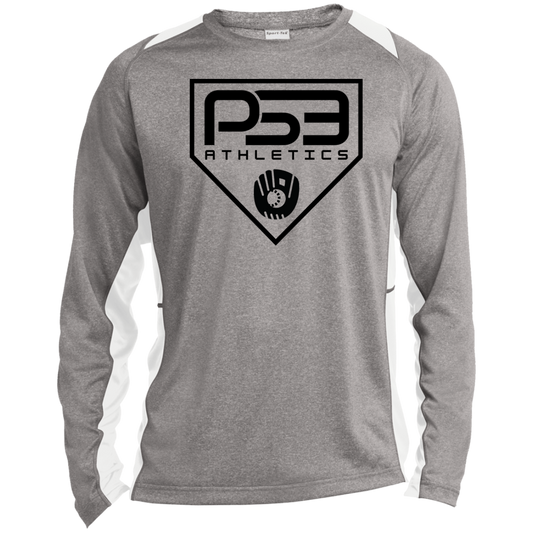 Black Plate Logo Long Sleeve Heather Colorblock Performance Tee