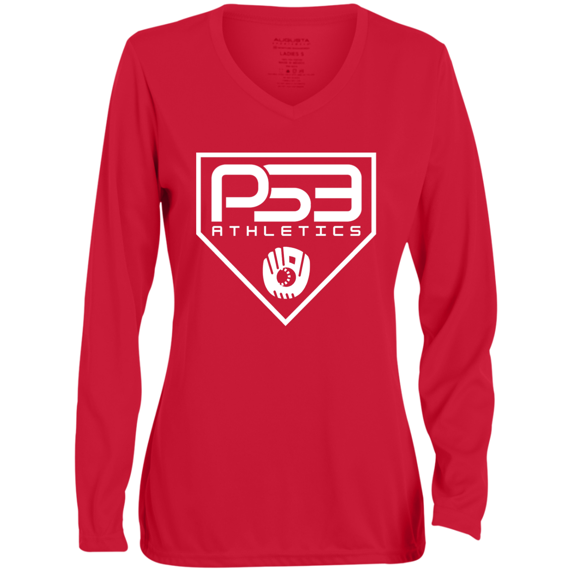 White Plate Logo Ladies' Moisture-Wicking Long Sleeve V-Neck Tee