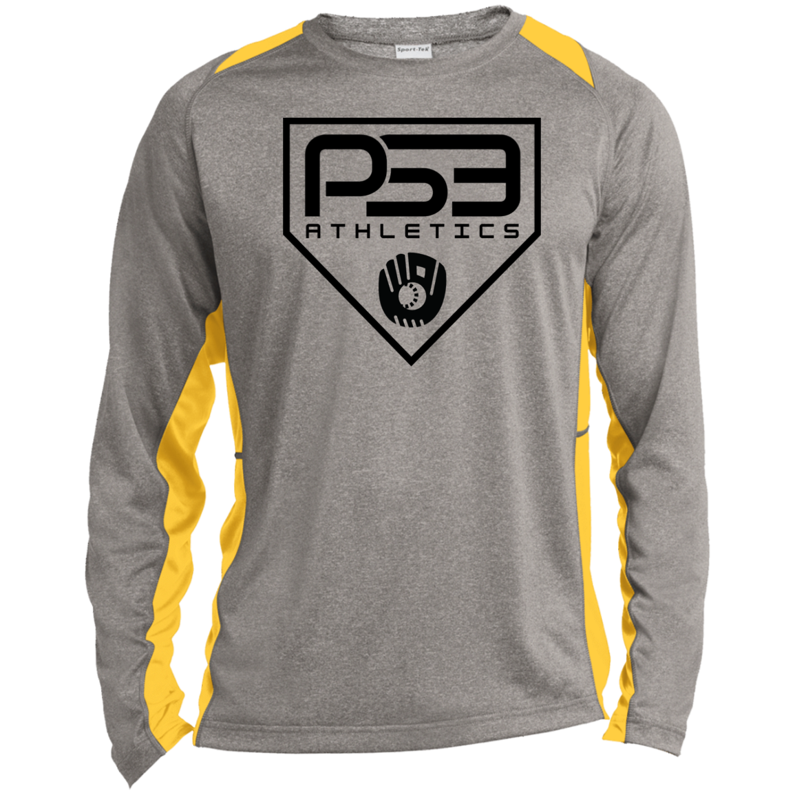 Black Plate Logo Long Sleeve Heather Colorblock Performance Tee