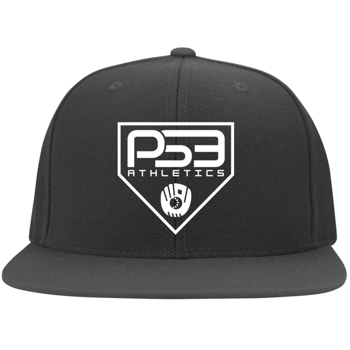 White Plate Logo Embroidered Flat Bill Twill Flexfit Cap