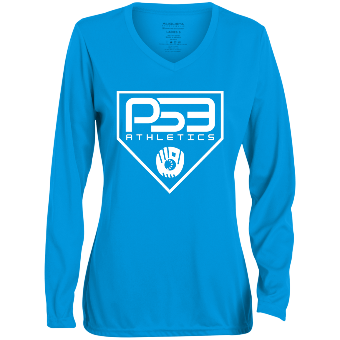White Plate Logo Ladies' Moisture-Wicking Long Sleeve V-Neck Tee