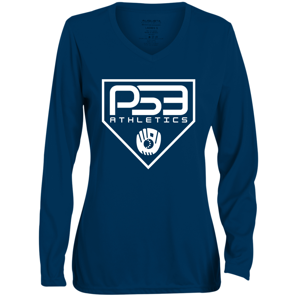 White Plate Logo Ladies' Moisture-Wicking Long Sleeve V-Neck Tee