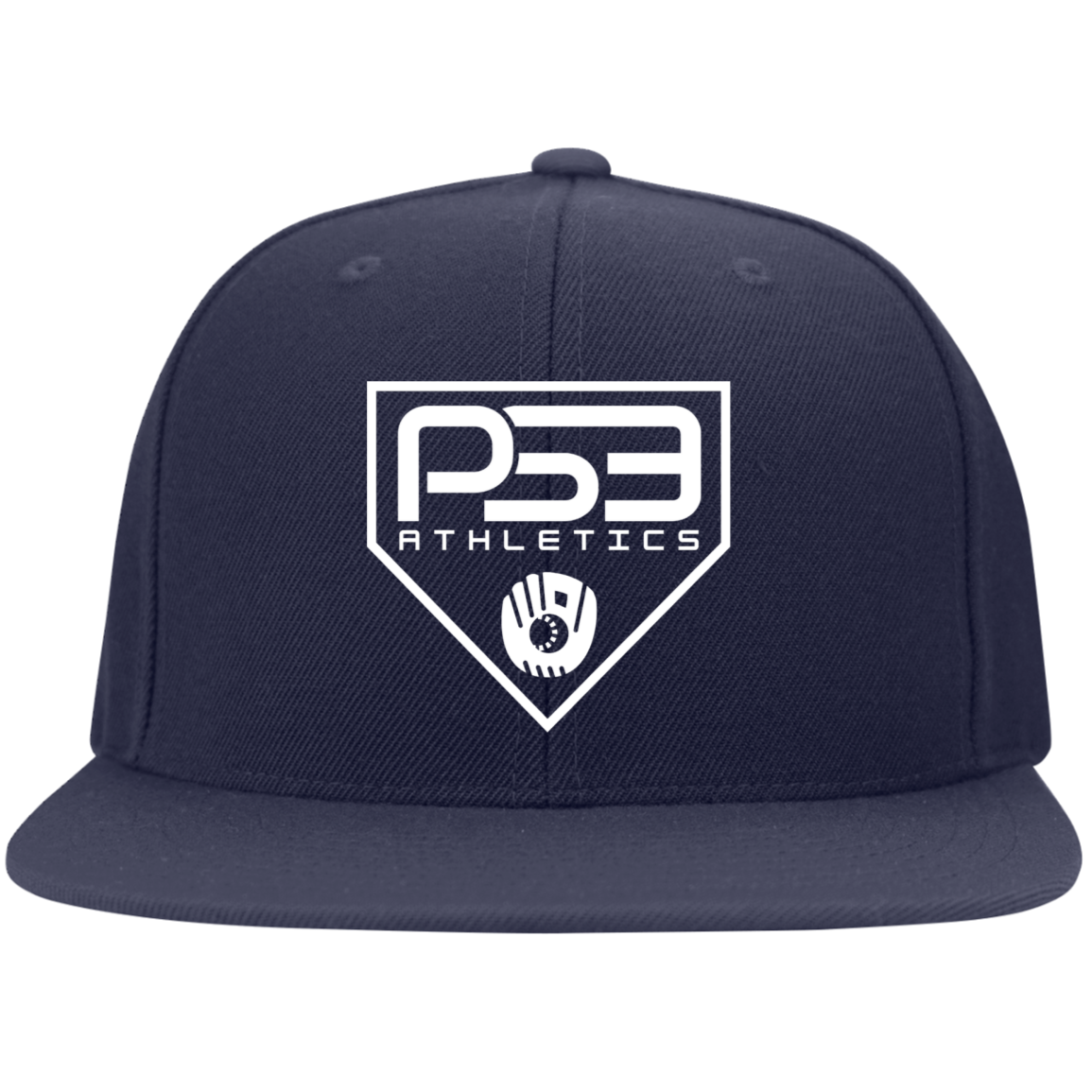 White Plate Logo Embroidered Flat Bill Twill Flexfit Cap