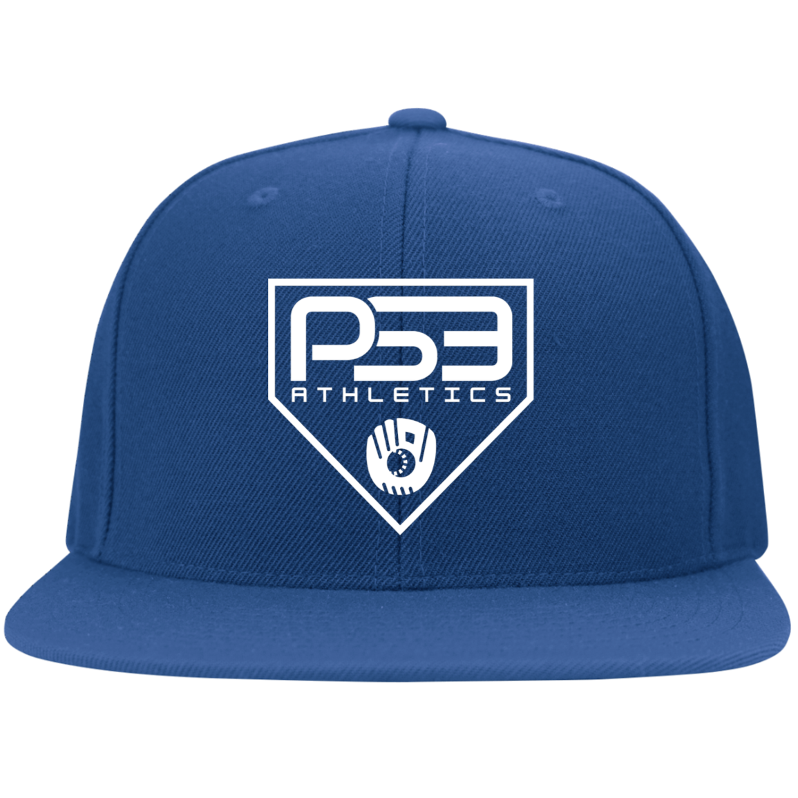 White Plate Logo Embroidered Flat Bill Twill Flexfit Cap