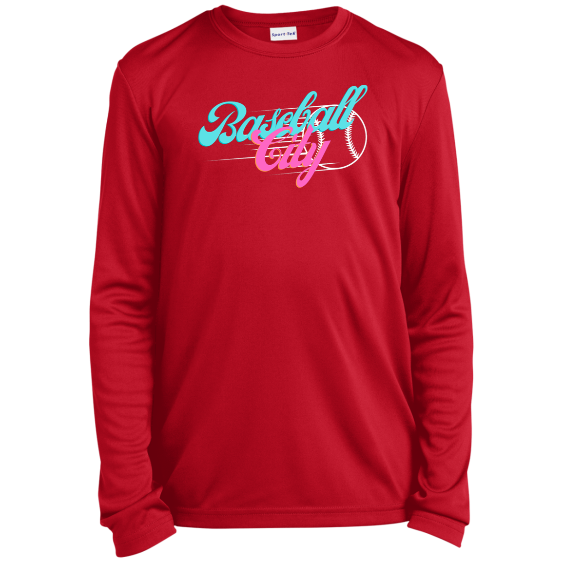 Baseball City Bright & White Youth Long Sleeve Performance Tee