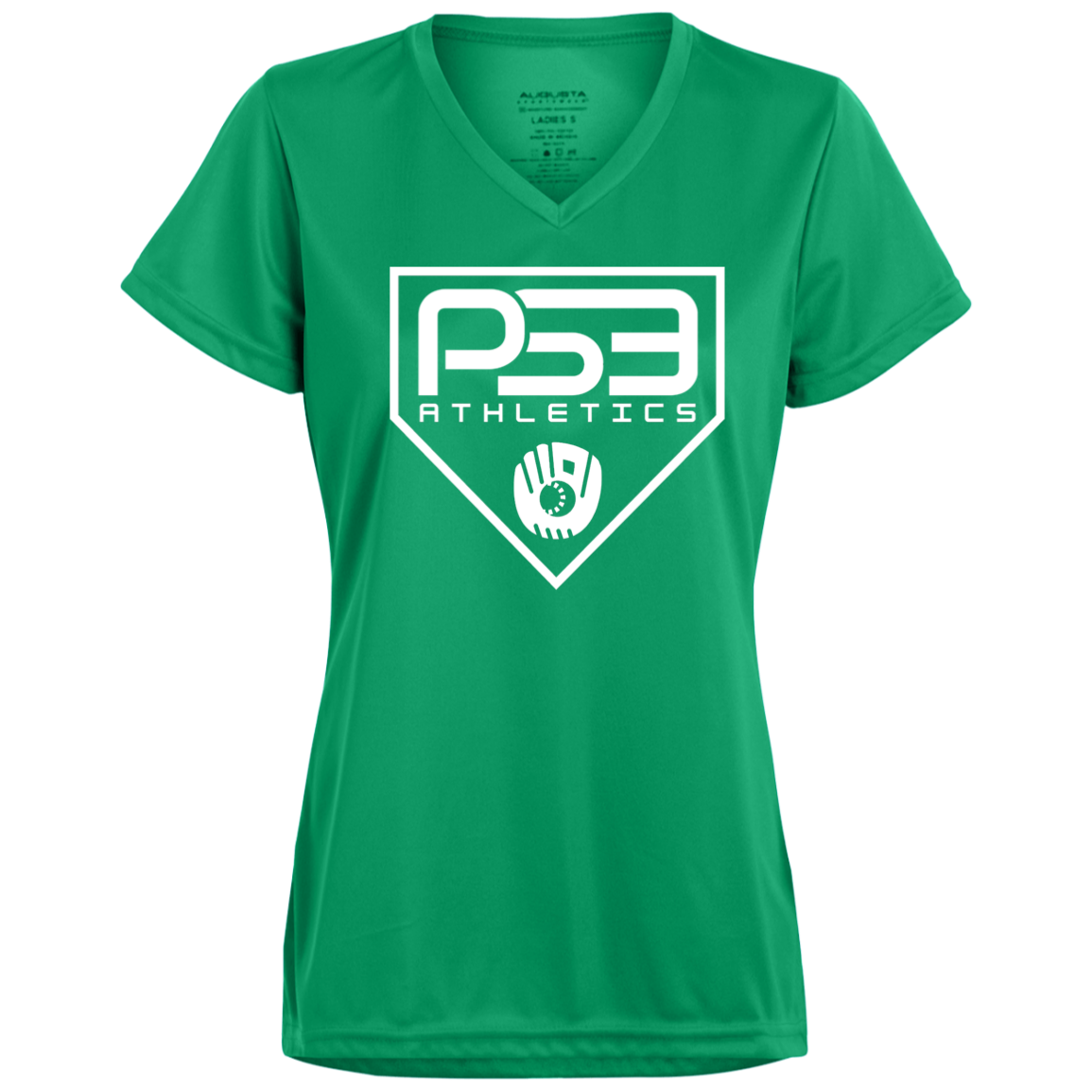 White Plate Logo Ladies’ Moisture-Wicking V-Neck Tee