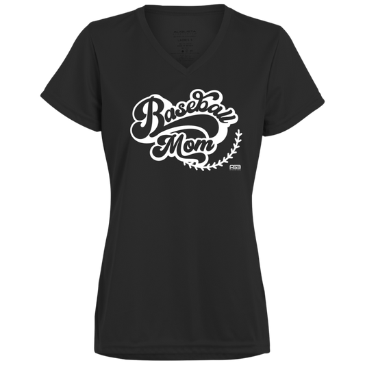 Baseball Mom White Ladies’ Moisture-Wicking V-Neck Tee