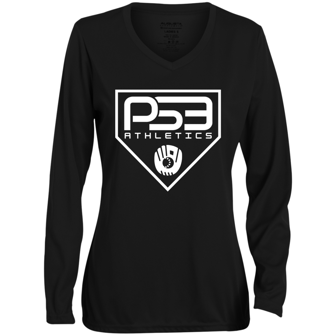 White Plate Logo Ladies' Moisture-Wicking Long Sleeve V-Neck Tee