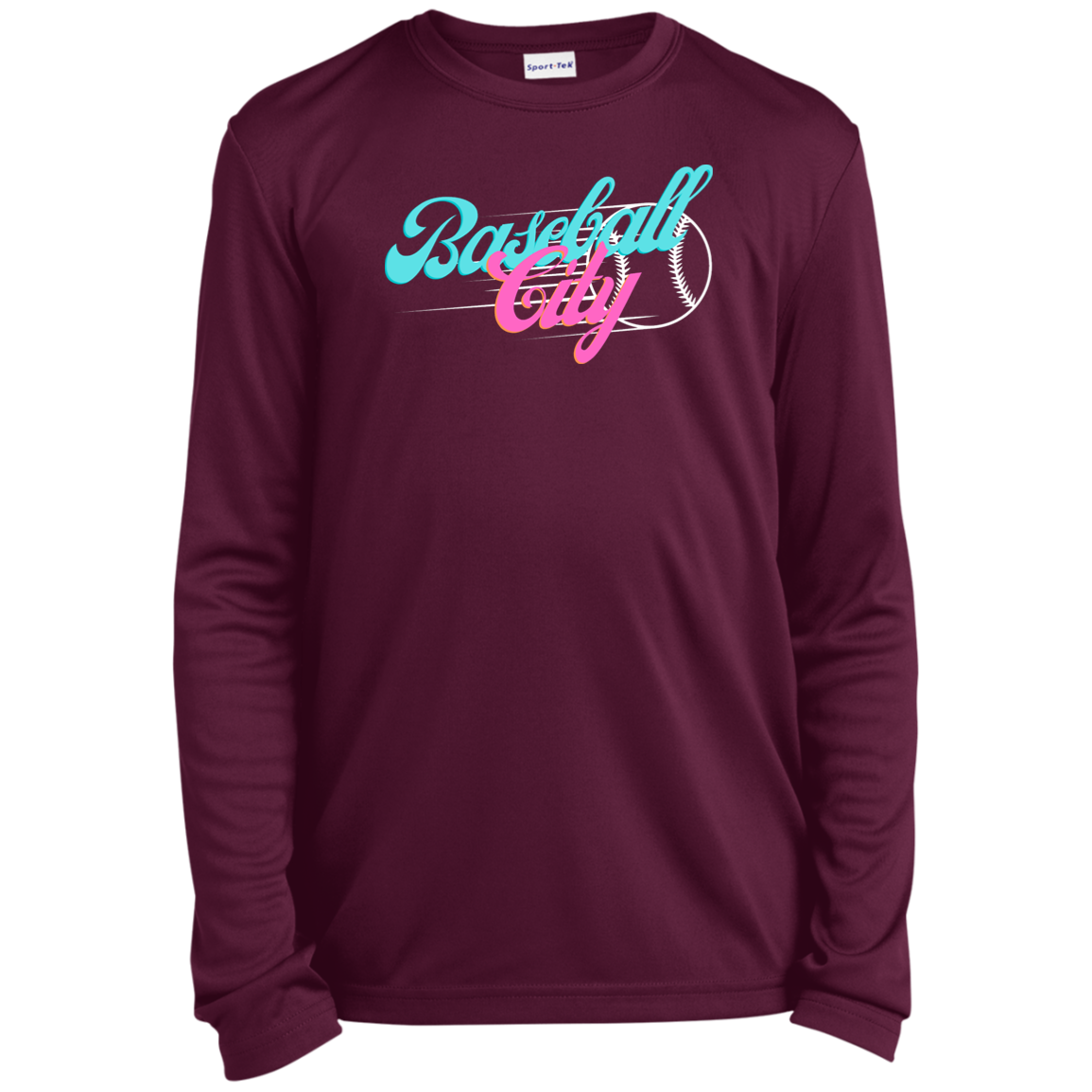 Baseball City Bright & White Youth Long Sleeve Performance Tee