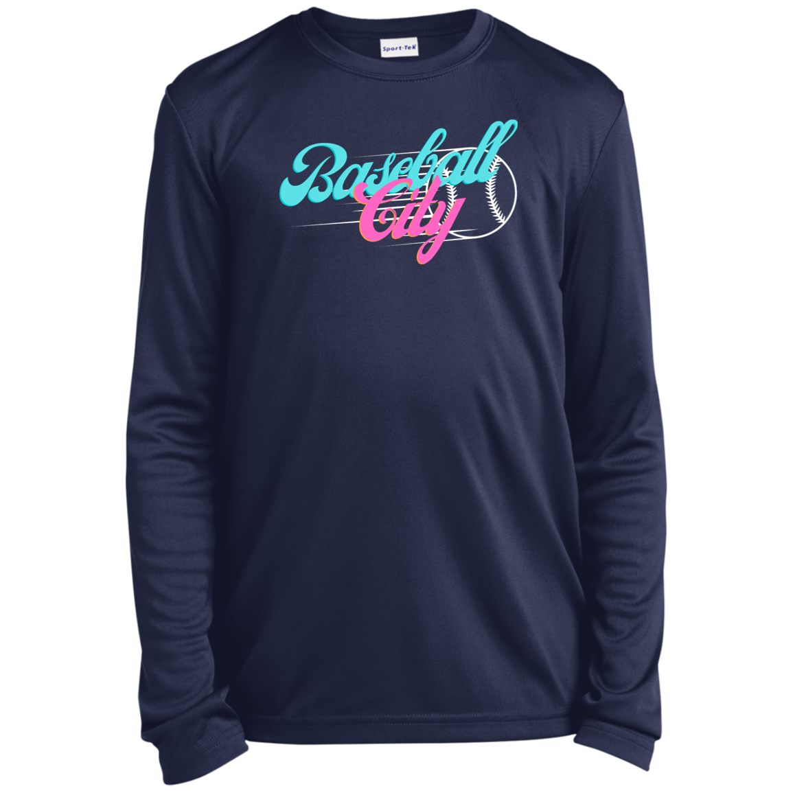 Baseball City Bright & White Youth Long Sleeve Performance Tee