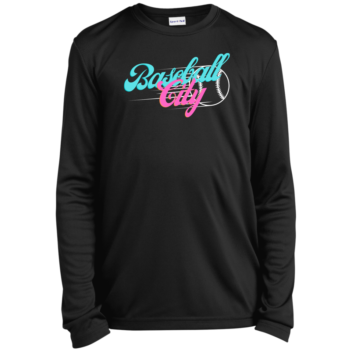 Baseball City Bright & White Youth Long Sleeve Performance Tee