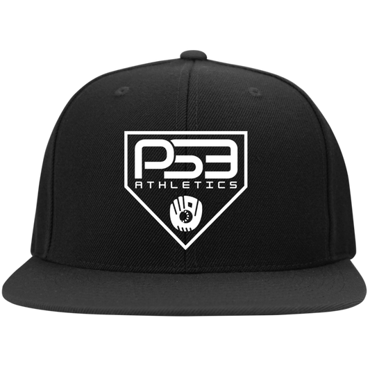 White Plate Logo Embroidered Flat Bill High-Profile Snapback Hat