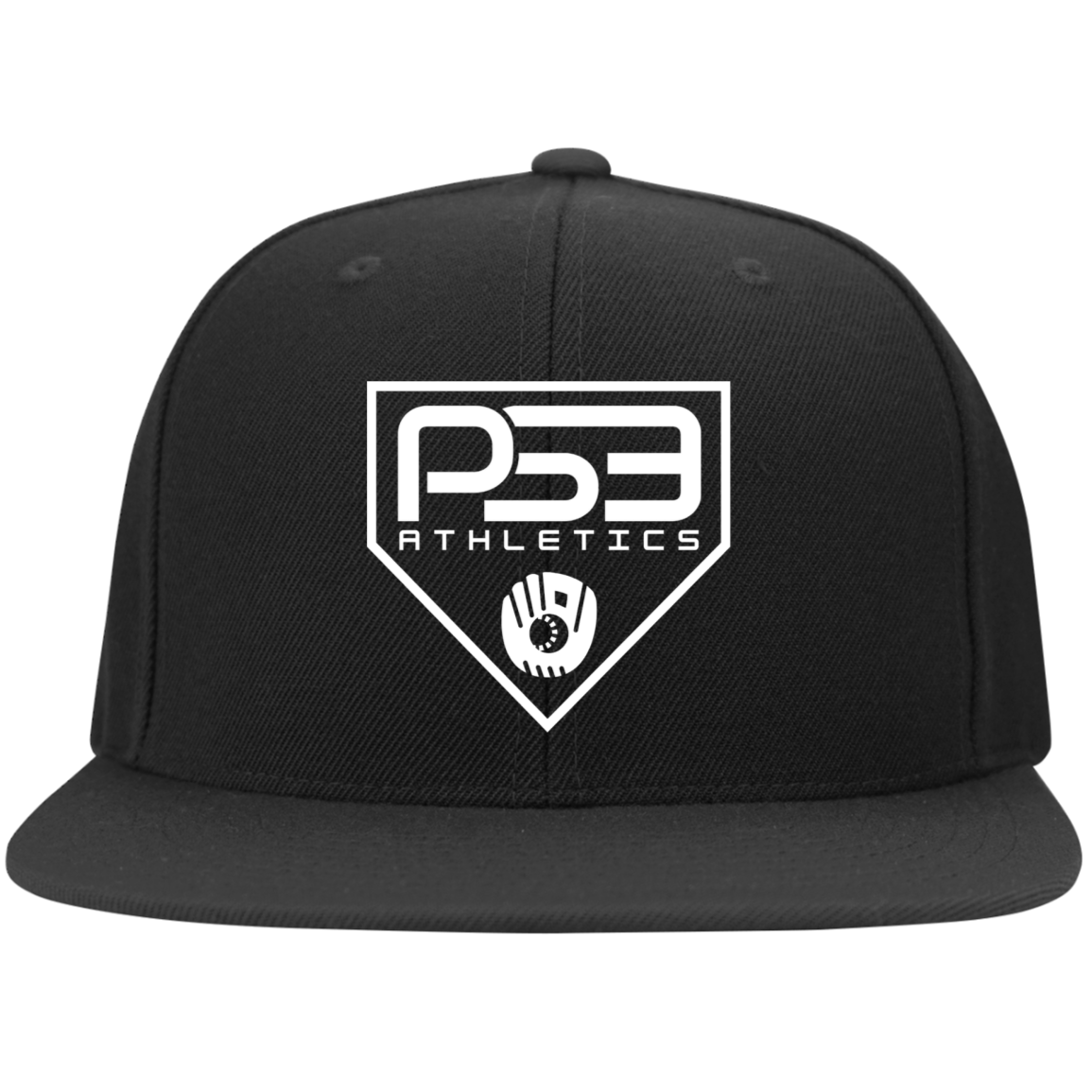 White Plate Logo Embroidered Flat Bill Twill Flexfit Cap