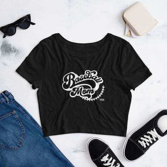 Baseball Mom White Women’s Crop Tee